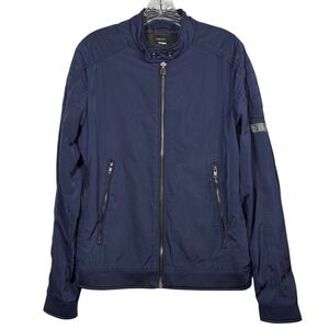 DIESEL Men's Navy Blue Superior Protection Moto Bomber Jacket, Size Large
